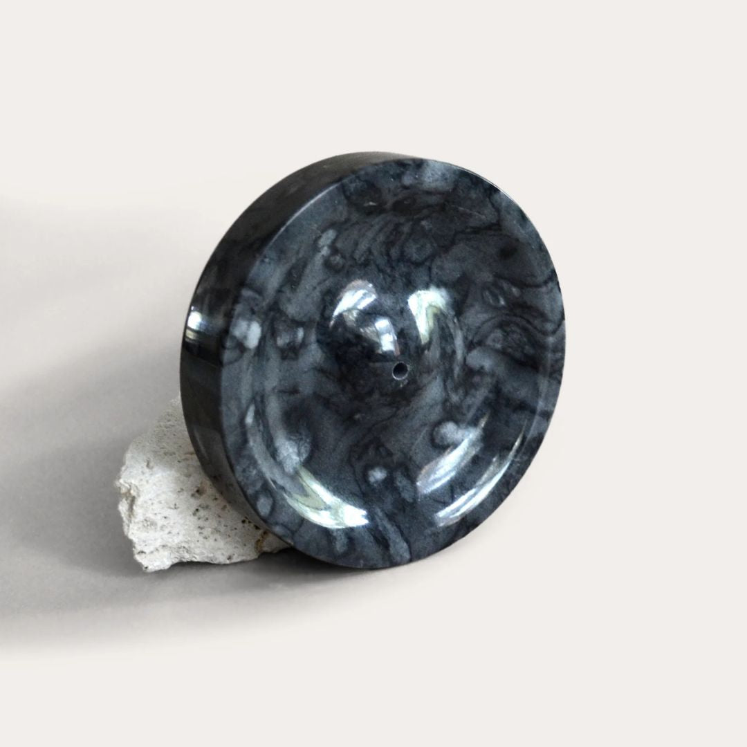 Porte-encens marbre pierre naturelle noire